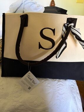 Monogram Canvas Tote Bag in Cream and Black